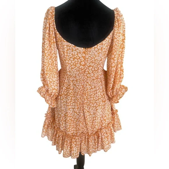 Floral Orange,white,adjustable cris cross cut out,mini,ruffle,Dress Large - Picture 4 of 7